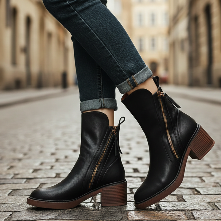 Bottines à talon bloc avec fermeture éclair latérale pour femme adulte