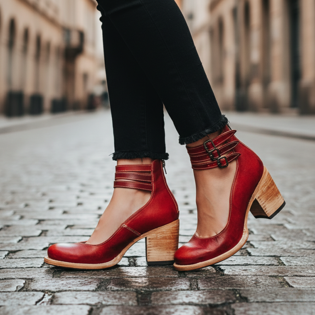 Ankle Boots Block Heel Buckle Strap Women