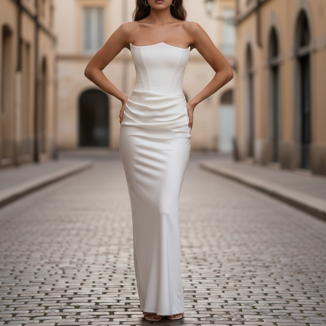 Vestido Maxi Sin Tirantes con Corsé Ajustado para Mujeres