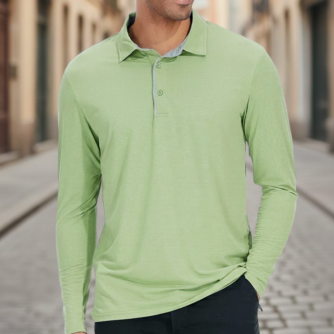 Mens Long Sleeve Polo Shirt Lightweight Athletic Fit