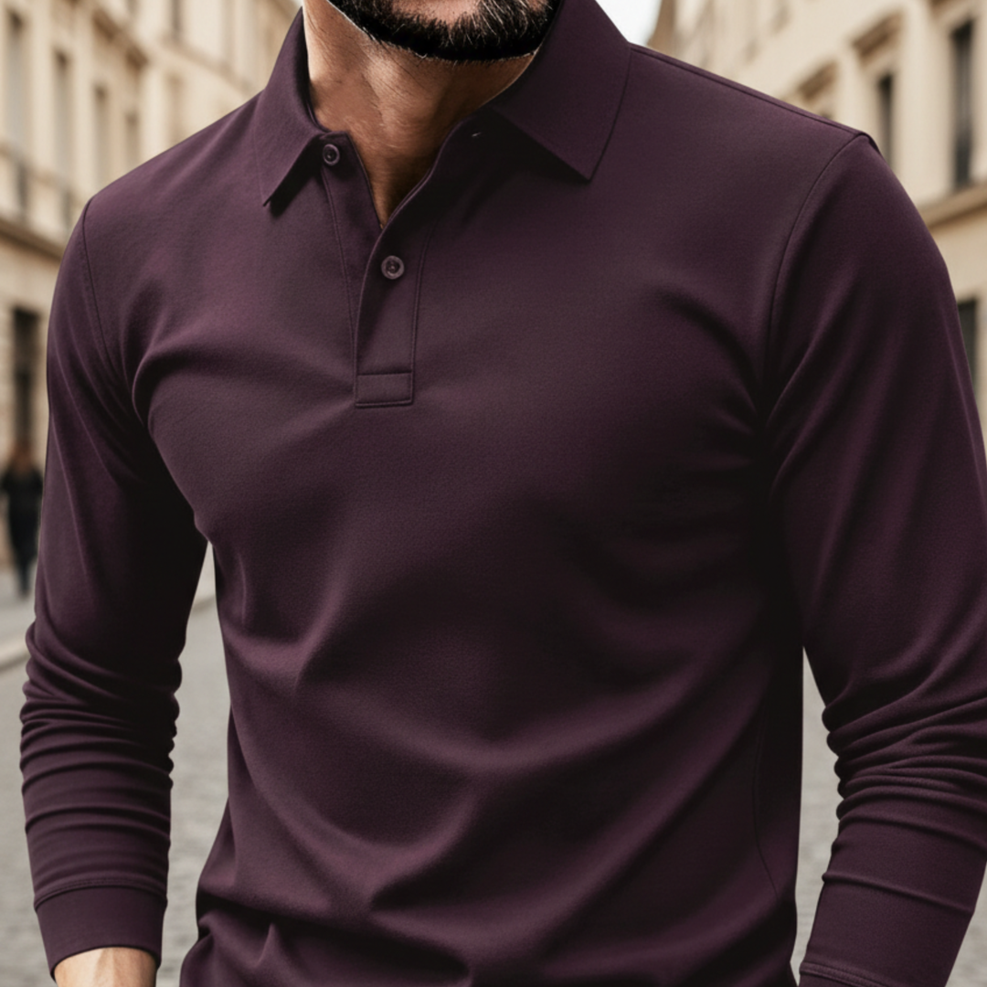 Camisa Polo de Manga Larga Sólida Casual para Hombres
