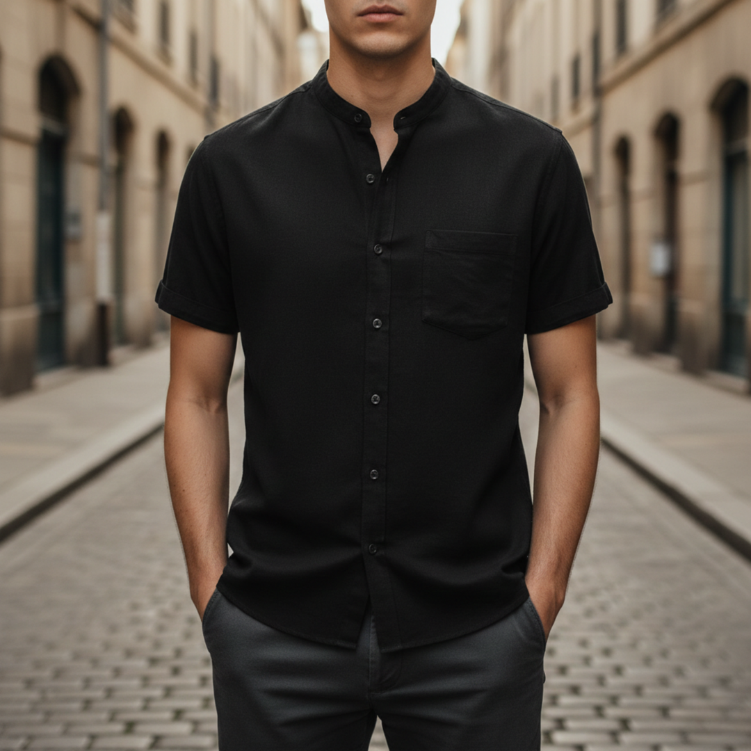 Men's Shirt Short Sleeve with Mandarin Collar
