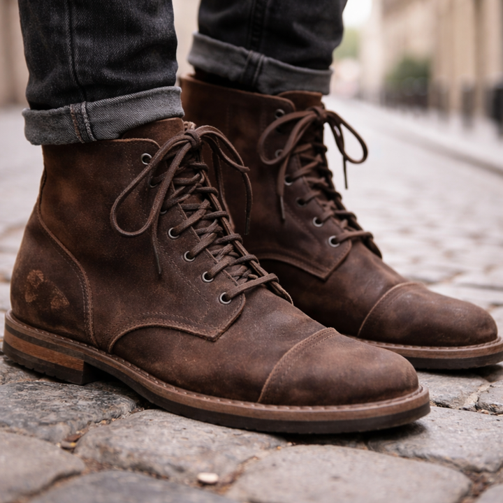 Leather Boots Lace Up Ankle Combat Men