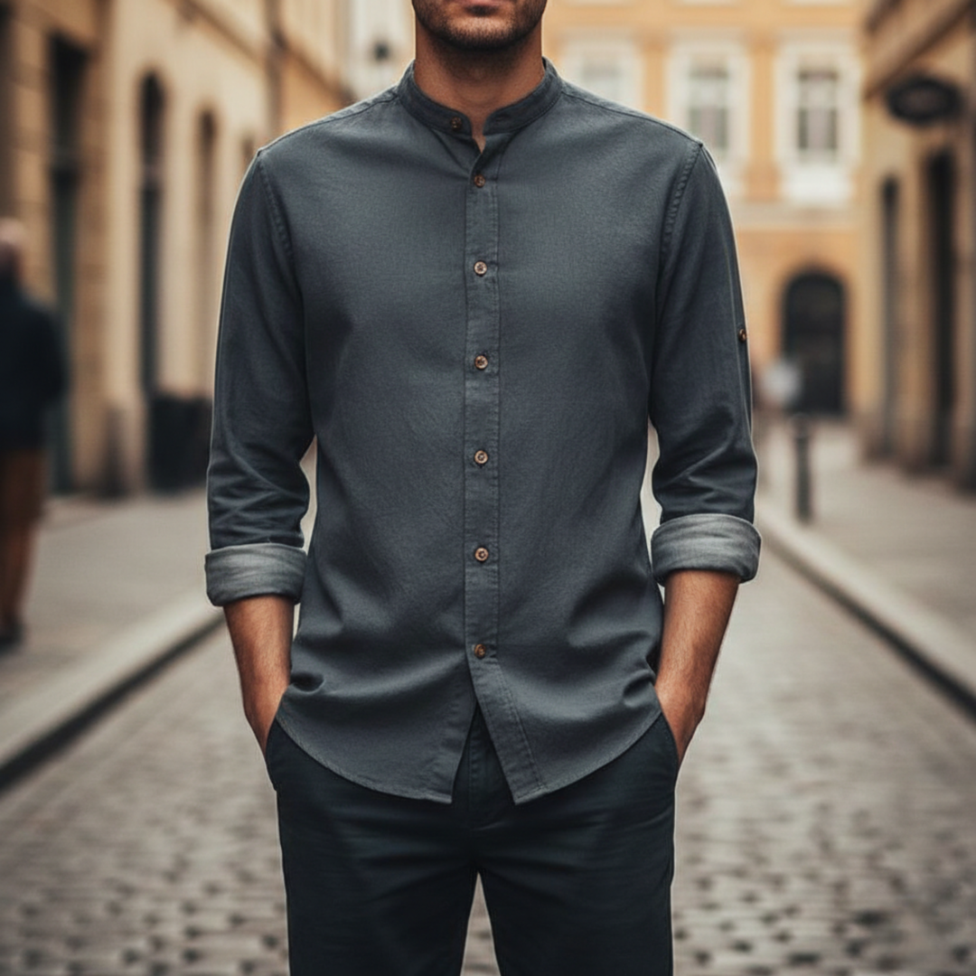 Men's Collar Shirt Long Sleeve Button Front