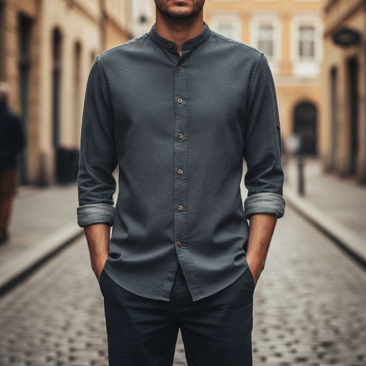 Men's Collar Shirt Long Sleeve Button Front