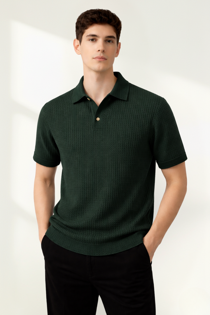 Men’s Waffle-Knit  Polo Shirt