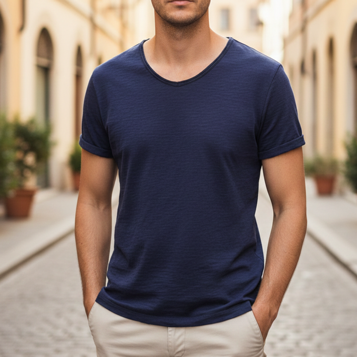 T Shirt V Neck Short Sleeve Men Casual