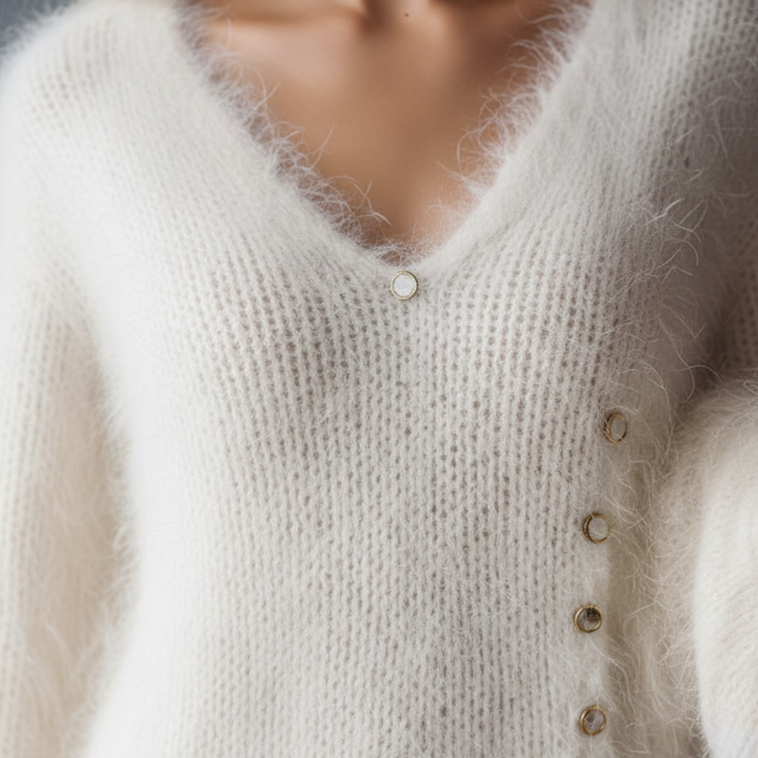 Midi Dress Fur Effect Knit V Neck Women