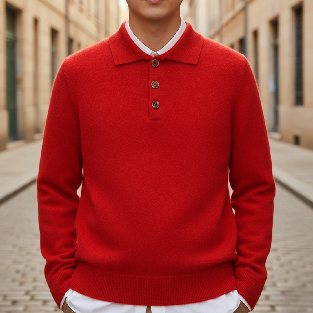 Cashmere Polo Shirt Long Sleeve Knit Men