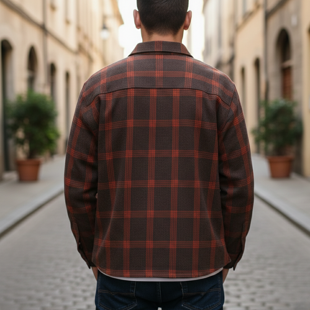 Men Flannel Shirt Checkered Button Front Long Sleeve Casual
