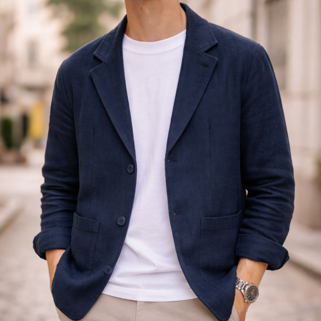Linen Blazer Lightweight Two Button Casual Jacket Men