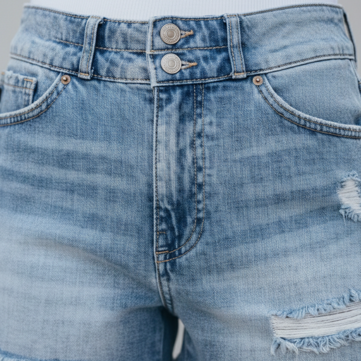 Pantalones Cortos de Mezclilla de Cintura Alta Desgastados para Mujeres