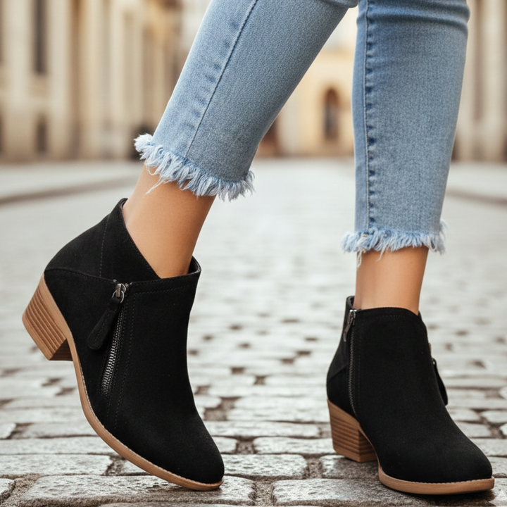 Botines de Tacón Cuadrado con Cremallera Lateral para Mujeres