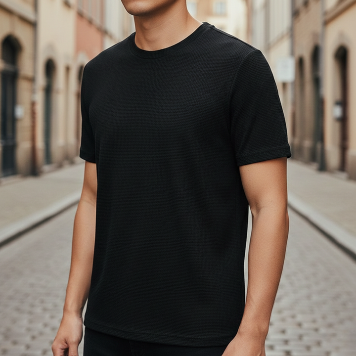 T Shirt Waffle Knit Short Sleeve Men