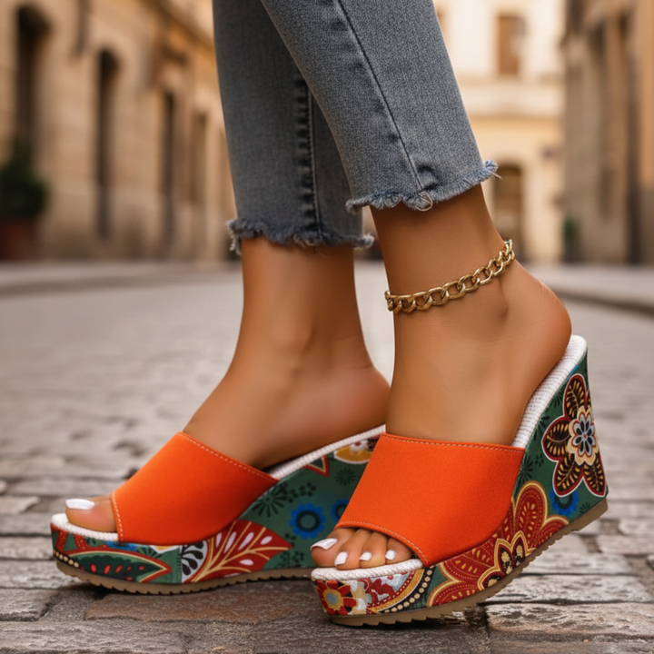 Womens wedge sandals open toe slip on velvet upper