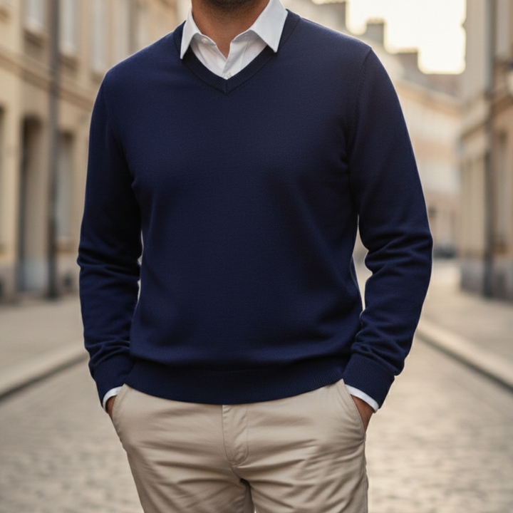 V Neck Sweater Long Sleeve Knit Pullover Men