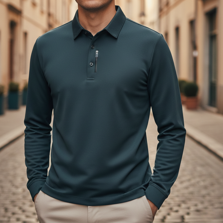 Polo Shirt Long Sleeve Solid Business Casual Men