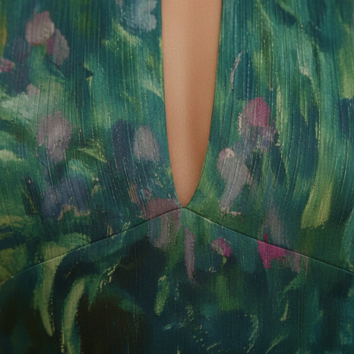 Robe longue dos nu imprimée sans manches pour femme