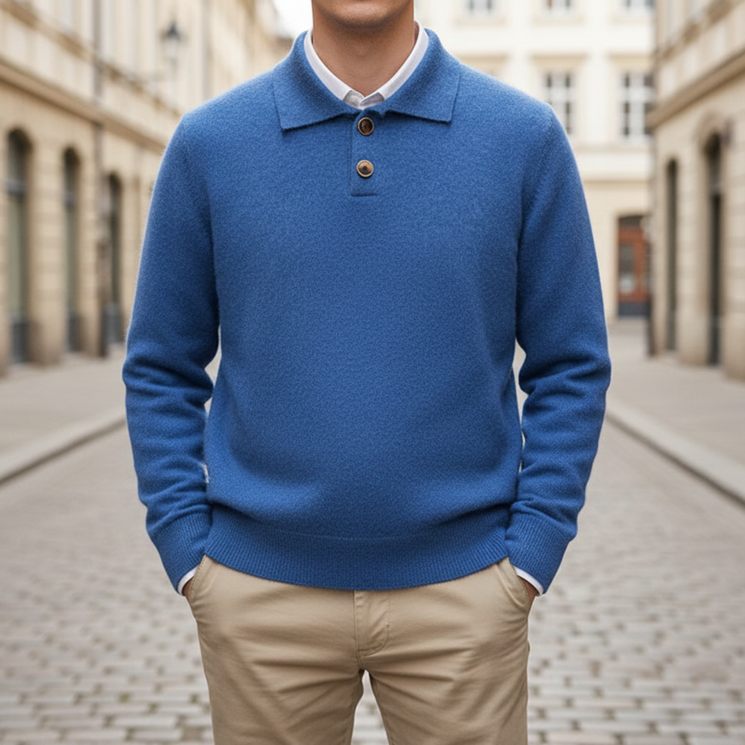 Cashmere Polo Shirt Long Sleeve Knit Men