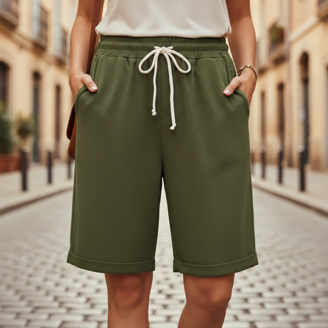 Pantalones Cortos de Playa Casual con Cuerda en la Cintura hasta la Rodilla para Hombres