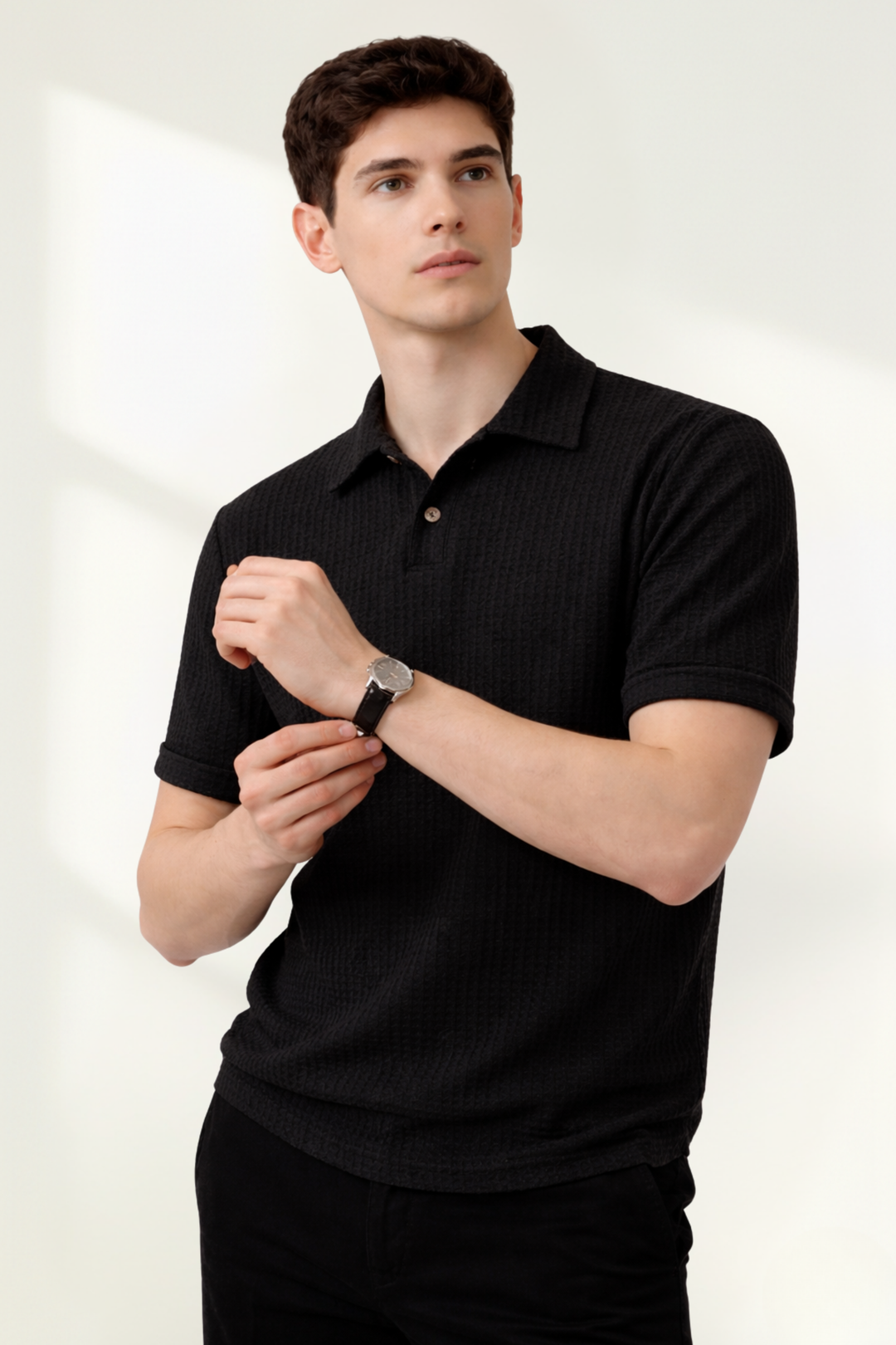 Men’s Waffle-Knit  Polo Shirt