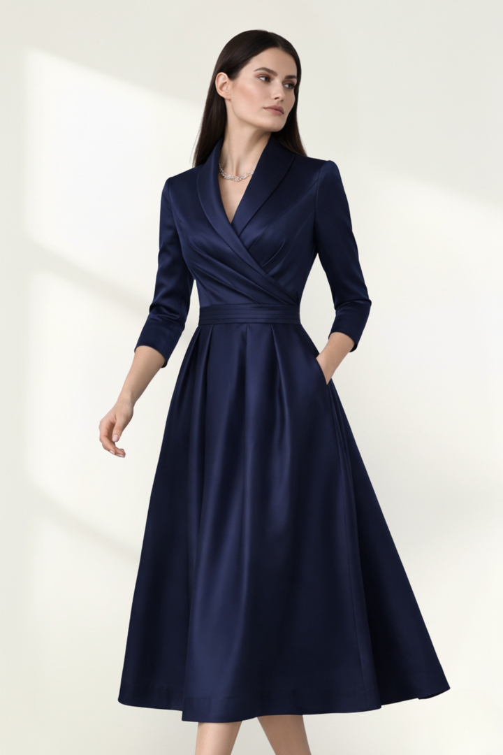 Women Satin Wrap Midi Dress