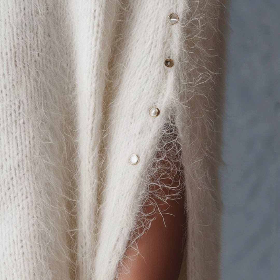 Midi Dress Fur Effect Knit V Neck Women