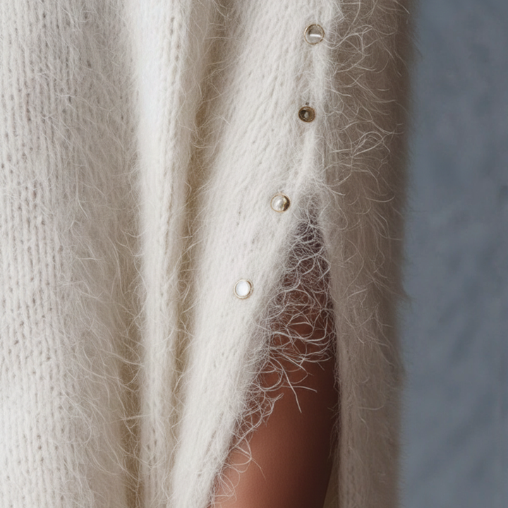 Midi Dress Fur Effect Knit V Neck Women