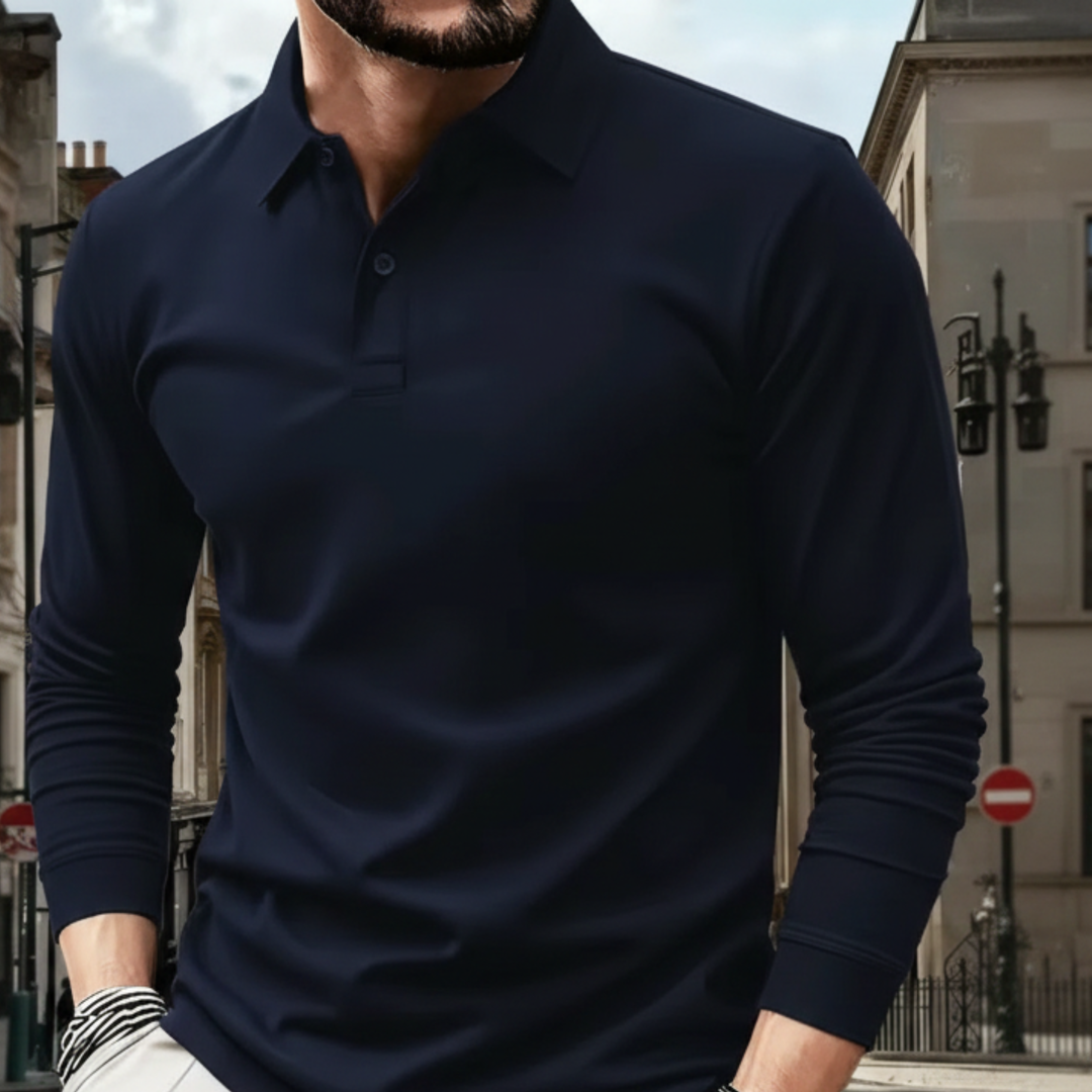 Camisa Polo de Manga Larga Sólida Casual para Hombres