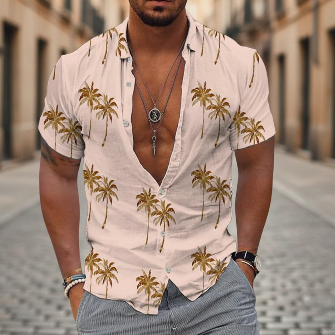 Shirt Short Sleeve Palm Print Men