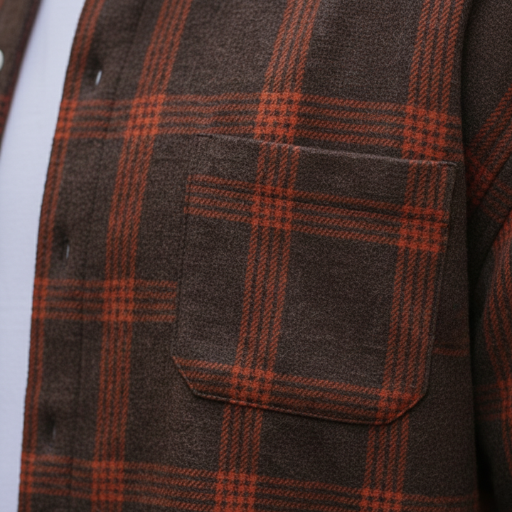 Men Flannel Shirt Checkered Button Front Long Sleeve Casual