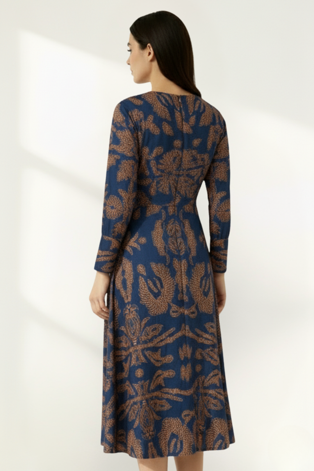 Women's Long Sleeve Printed Midi Dress