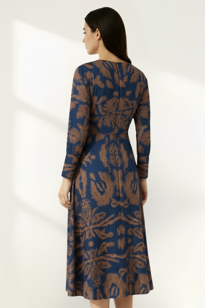 Women's Long Sleeve Printed Midi Dress