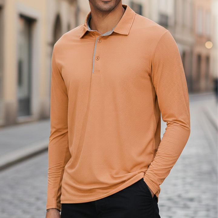 Mens Long Sleeve Polo Shirt Lightweight Athletic Fit