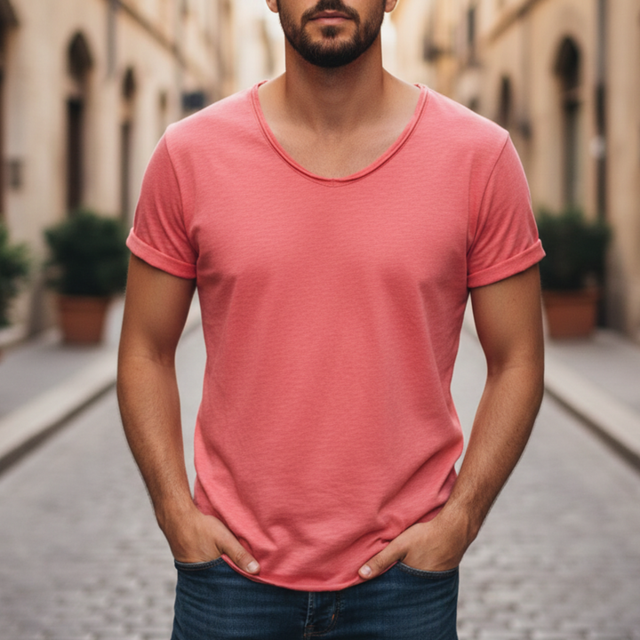 T Shirt V Neck Short Sleeve Men Casual