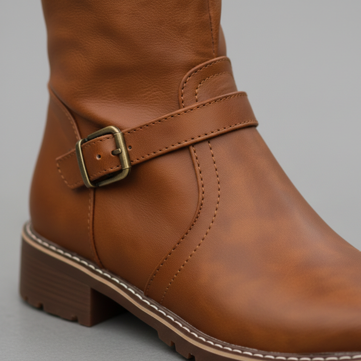 Women's Knee High Boots with Buckle Side Zip