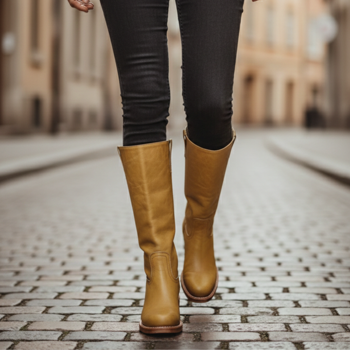 Botas Altas de Cuero Sintético con Tacón de Bloque para Mujeres