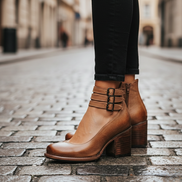 Ankle Boots Block Heel Buckle Strap Women