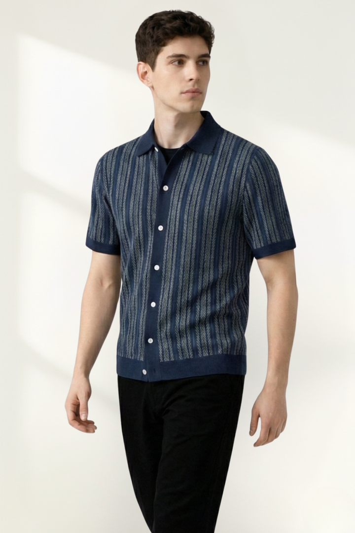 Men’s Knit Patterned Polo Shirt Short Sleeve
