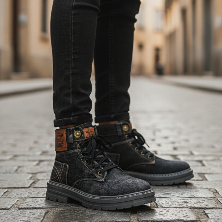 Botas de mezclilla con cordones para tobillo casuales unisex para adultos