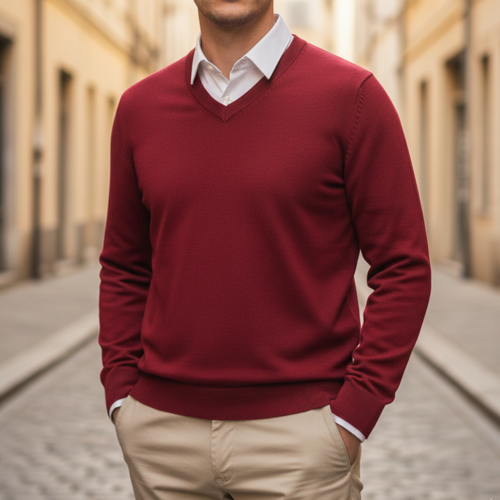 V Neck Sweater Long Sleeve Knit Pullover Men