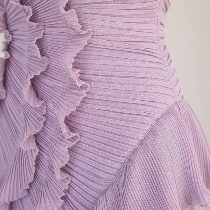 Vestido Maxi de Mujer con Tirantes, Volantes y Pliegues