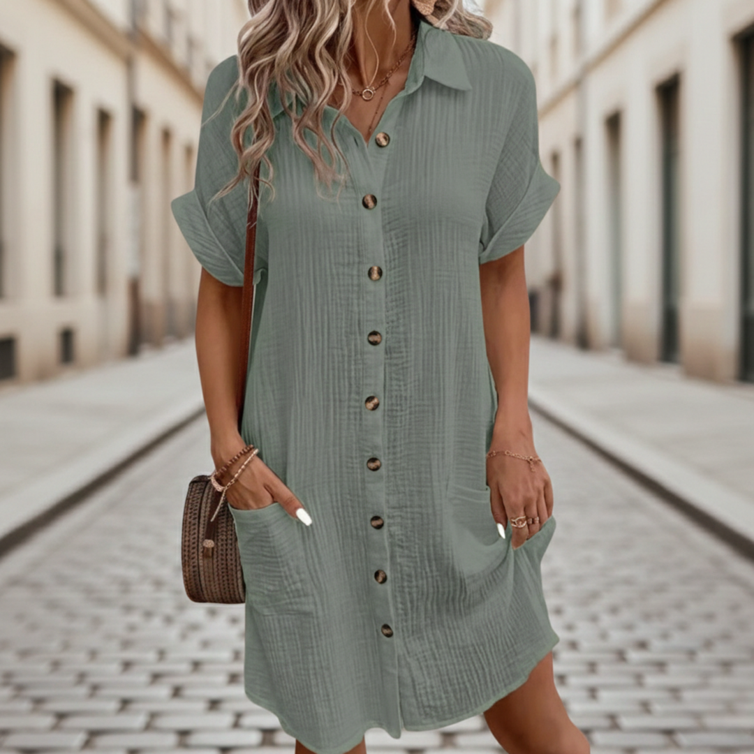 Casual Button-Down Shirt Dress with Pockets