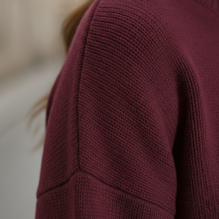 Suéter de punto oversized de cuello redondo y manga larga para mujeres