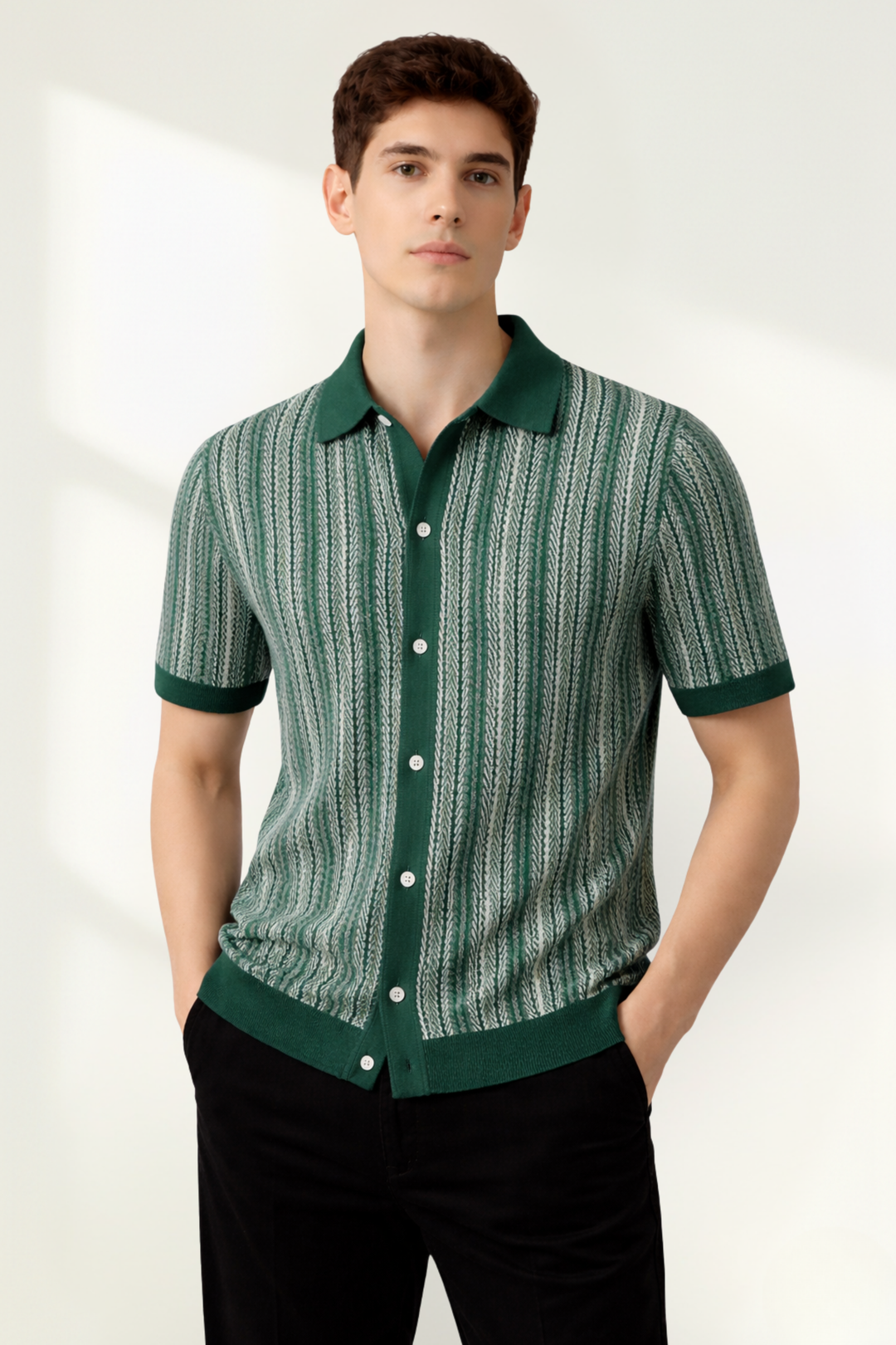 Men’s Knit Patterned Polo Shirt Short Sleeve