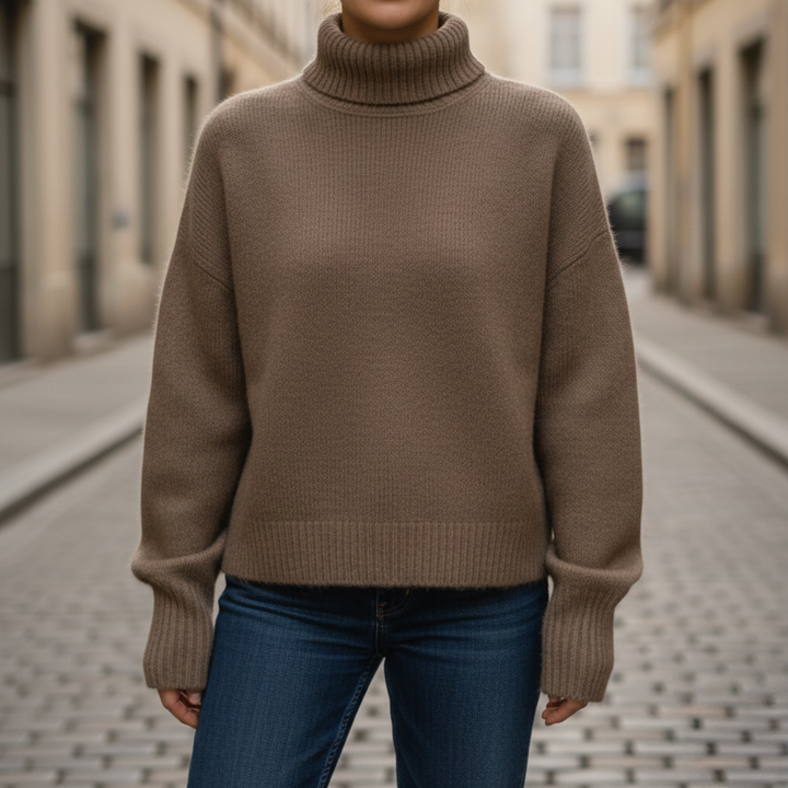 Pull en cachemire à col roulé tricoté à manches longues pour femme