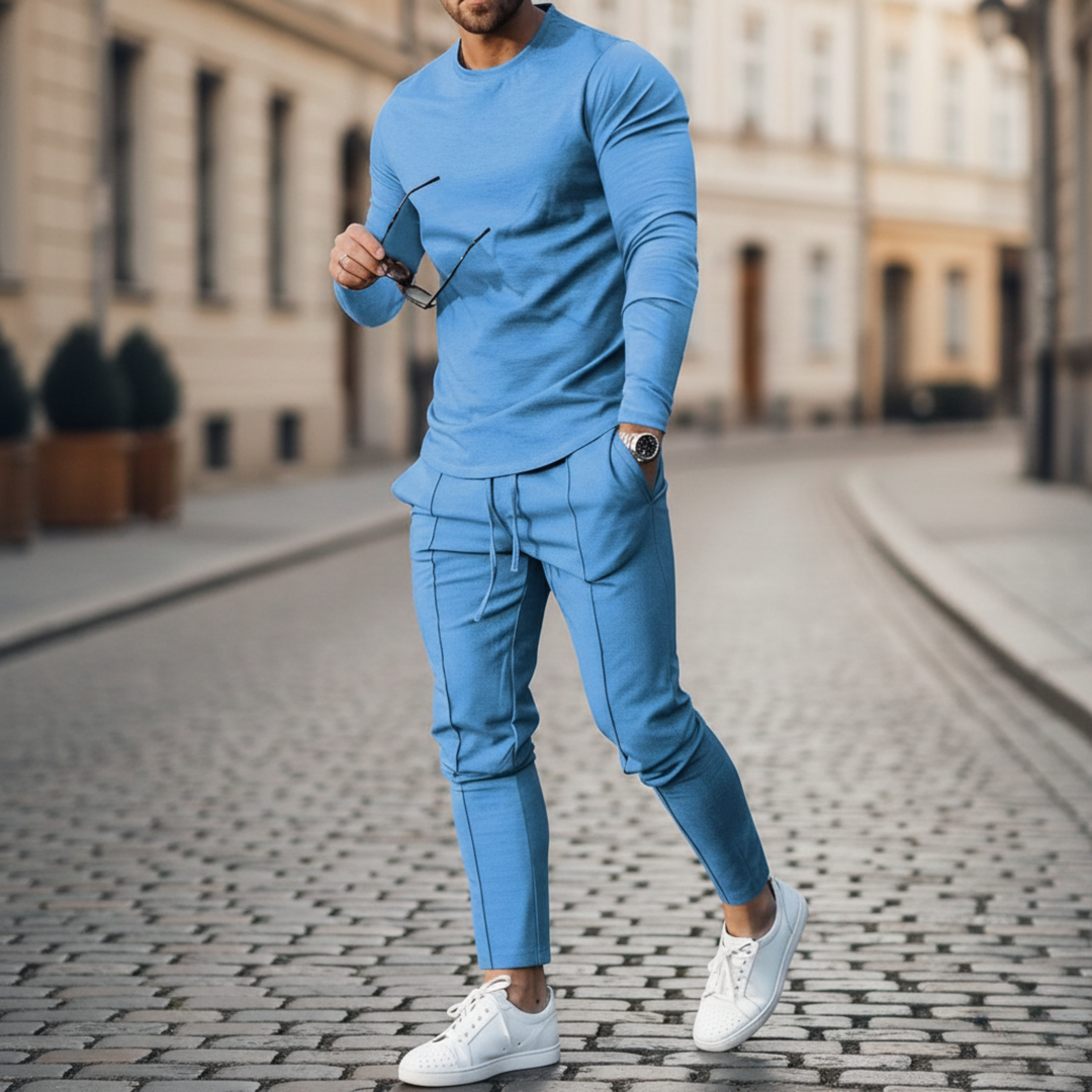 Mens tracksuit set slim fit long sleeve jogger pants