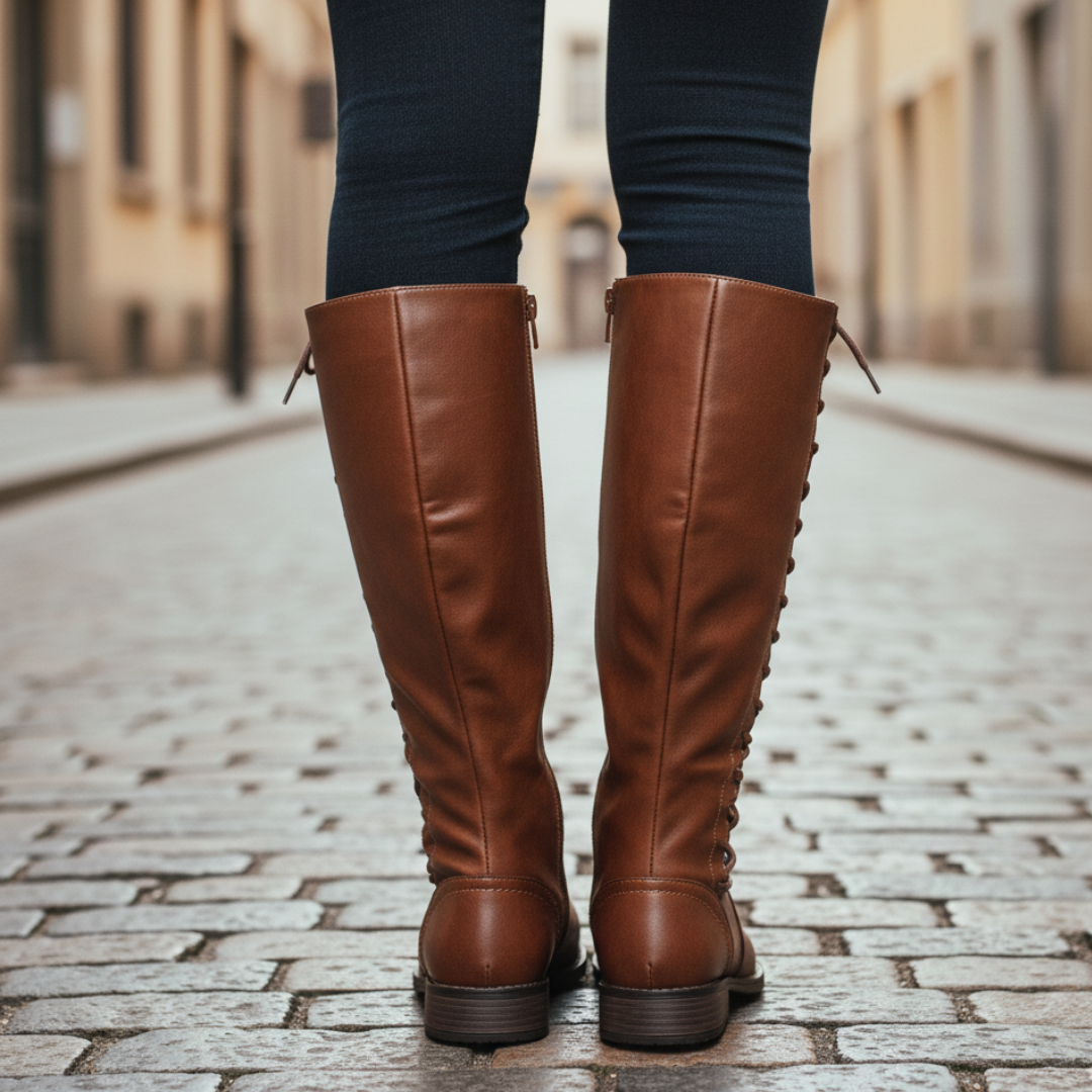 Botas ortopédicas de mujer hasta la rodilla con cordones y cremallera lateral
