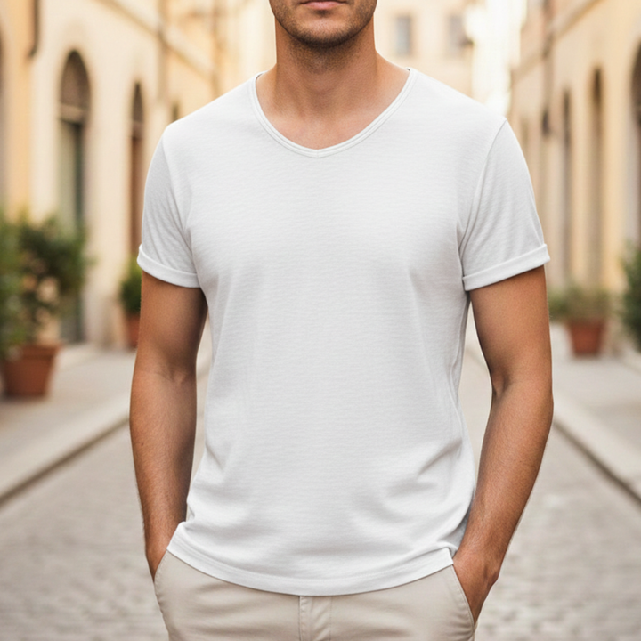 T Shirt V Neck Short Sleeve Men Casual