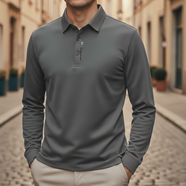 Polo Shirt Long Sleeve Solid Business Casual Men